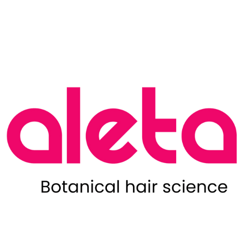 Aleta Botanical hair science logo with pink text on a white background